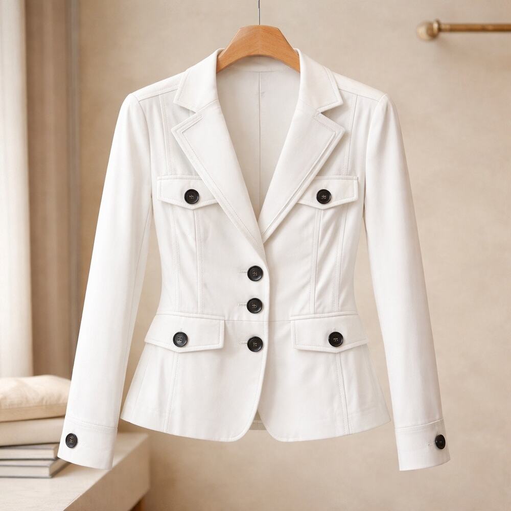 MNG By Mango Tuxedo Suit Jacket White Formal Business Women Size 8 NWT